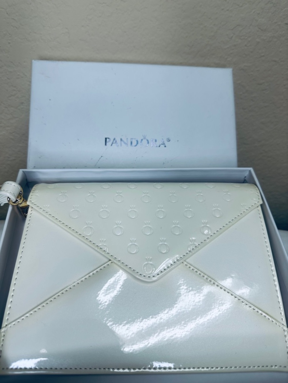Pandora White Patent Envelope Clutch